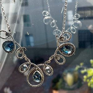 Brighton Swarovski Silver Blue Statement Necklace Set